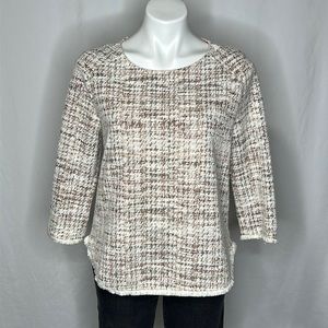 W5 Anthropologie 3/4 Sleeve Houndstooth/Tweed Top w/ Fringe Hem, Medium